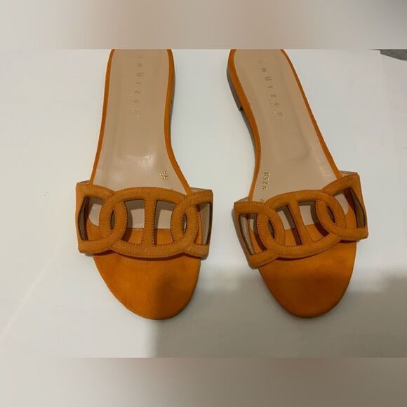 Unutzer Womens  orange suede open toe flat Sandals Size 39 - Picture 2 of 6